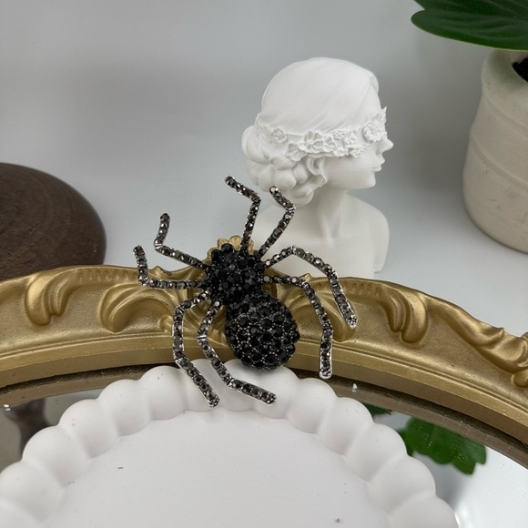 Black Crystal Spider Brooch – Statement Gothic Pin - Picture 5 of 6